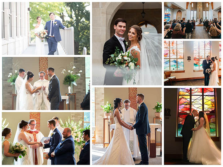 Collage of photos from weddings at Fisher.